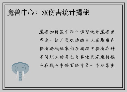 魔兽中心：双伤害统计揭秘